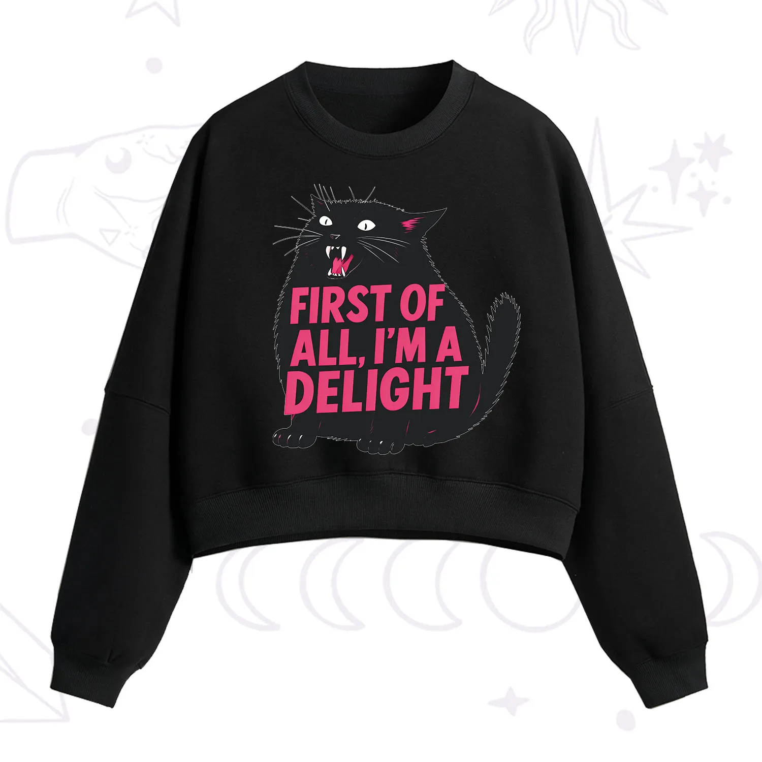 Purplehecate First Of All I'm A Delight Cat Fleece Cropped Sweatshirt