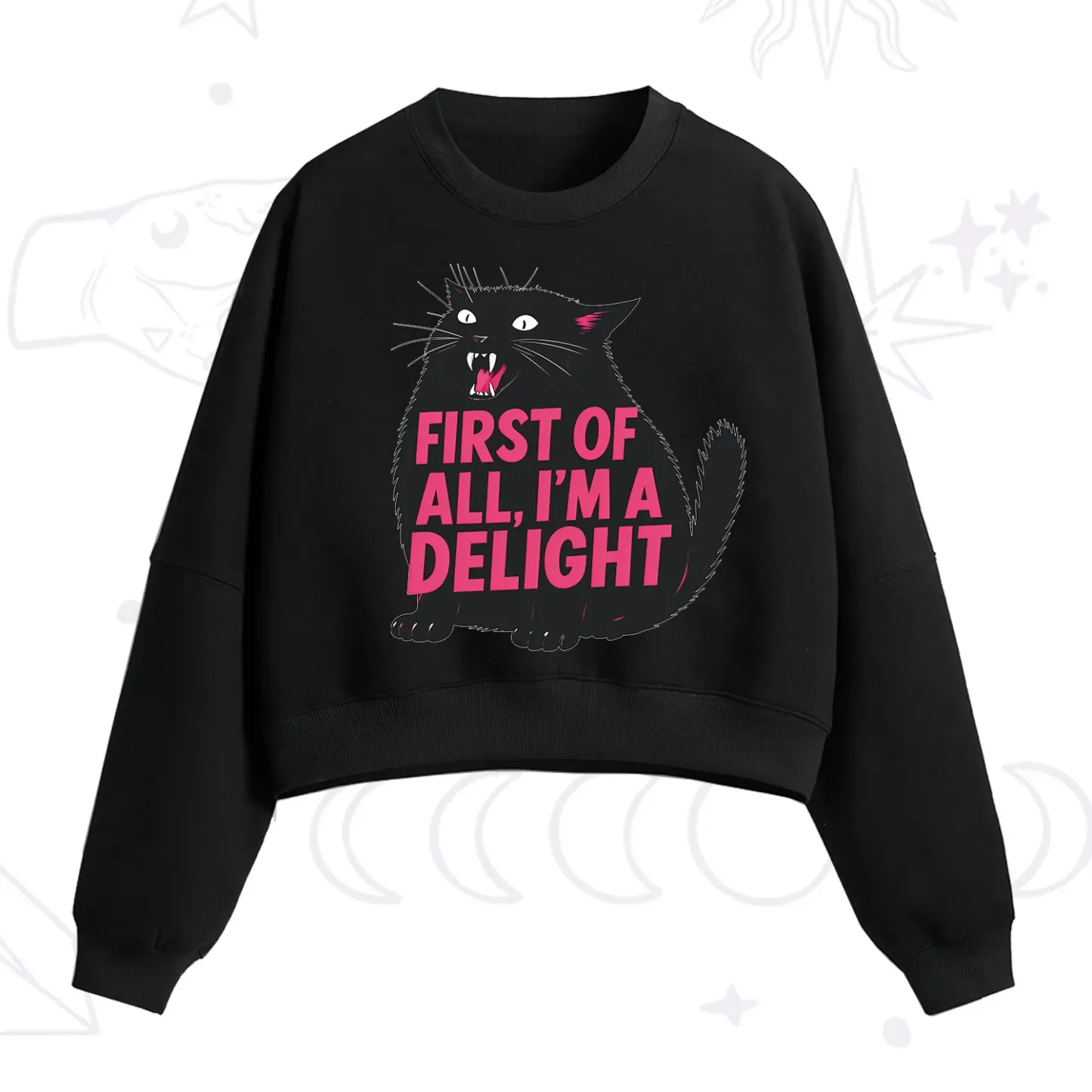 Purplehecate First Of All I'm A Delight Cat Fleece Cropped Sweatshirt