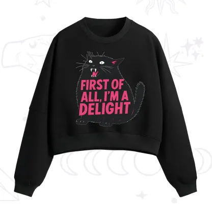Purplehecate First Of All I'm A Delight Cat Fleece Cropped Sweatshirt