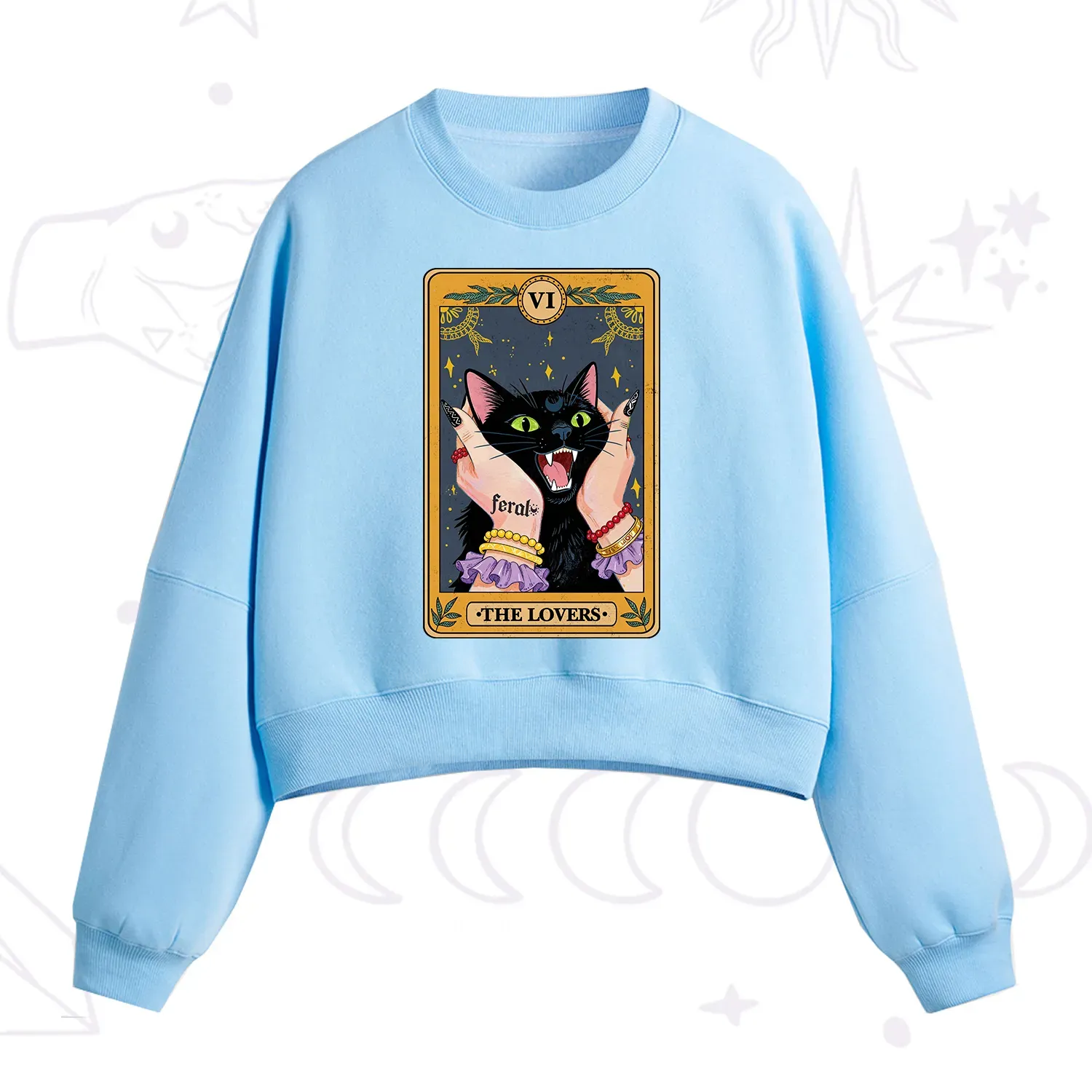Purplehecate The Lovers Tarot Feral Cat Fleece Cropped Sweatshirt