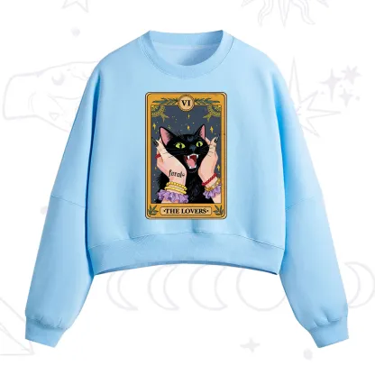 Purplehecate The Lovers Tarot Feral Cat Fleece Cropped Sweatshirt