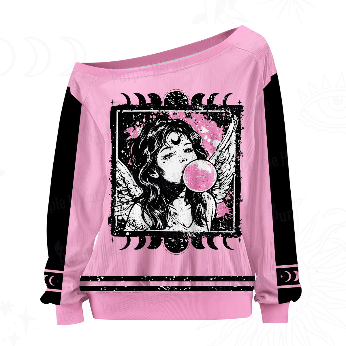 Purplehecate Grunge Angel with Bubblegum Off The Shoulder Graphic Jersey