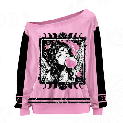 Purplehecate Grunge Angel with Bubblegum Off The Shoulder Graphic Jersey