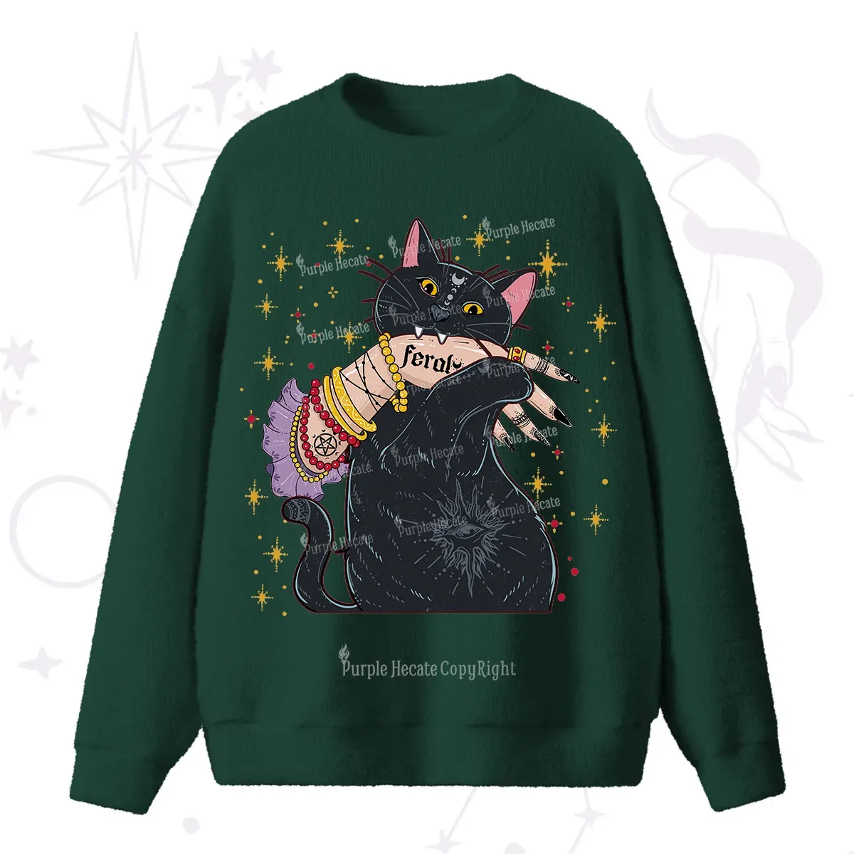 Purplehecate Feral Cat Fuzzy Ugly Sweater