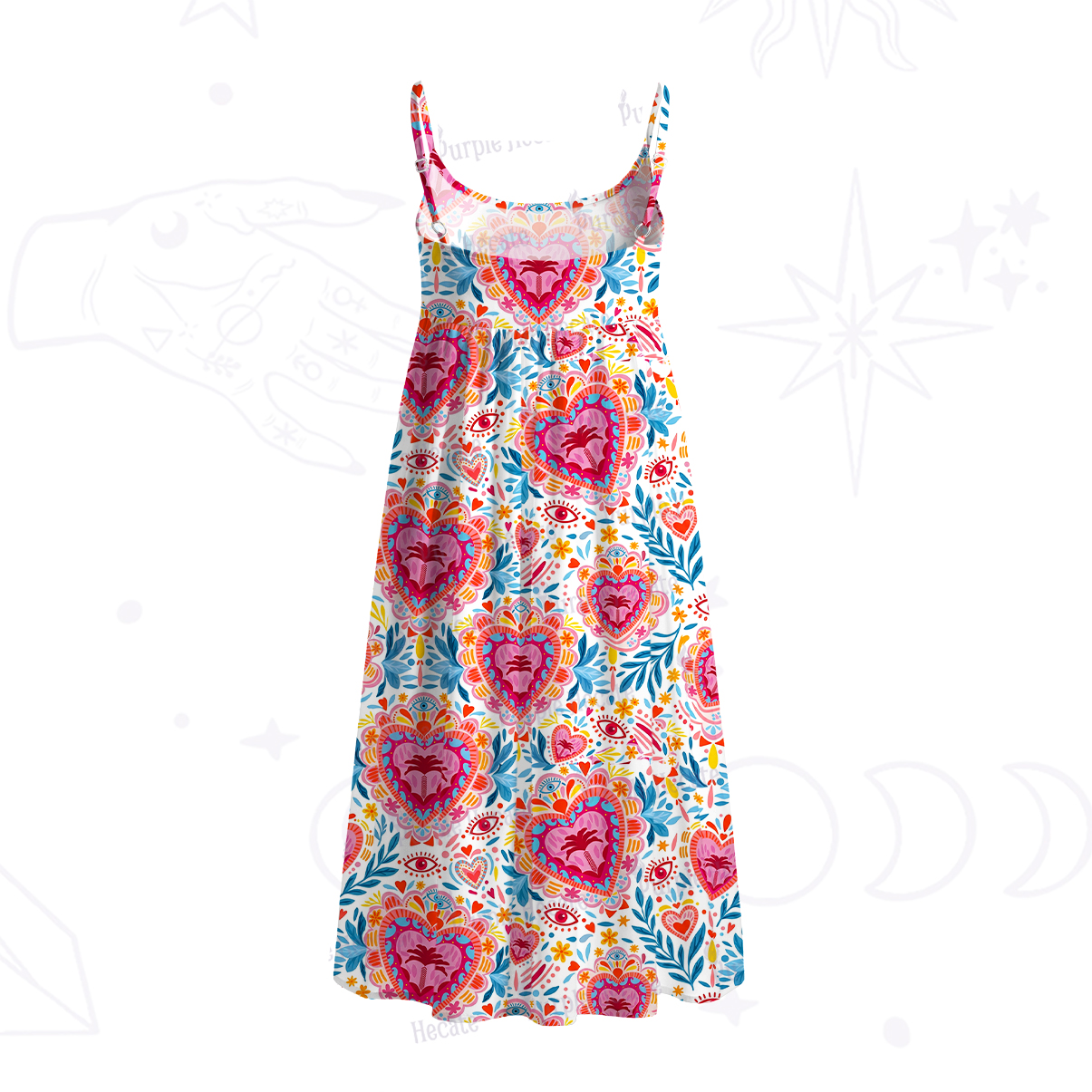 Purplehecate Sacred Bloom Spaghetti Strap Midi Dress