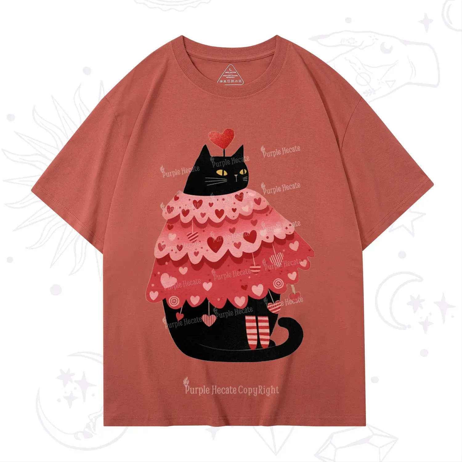Purplehecate Funny Black Cat in Heart Dress Valentine T-Shirt