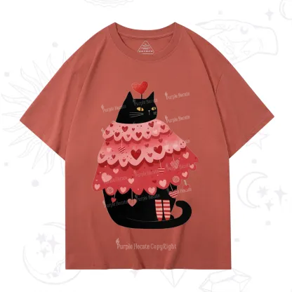 Purplehecate Funny Black Cat in Heart Dress Valentine T-Shirt