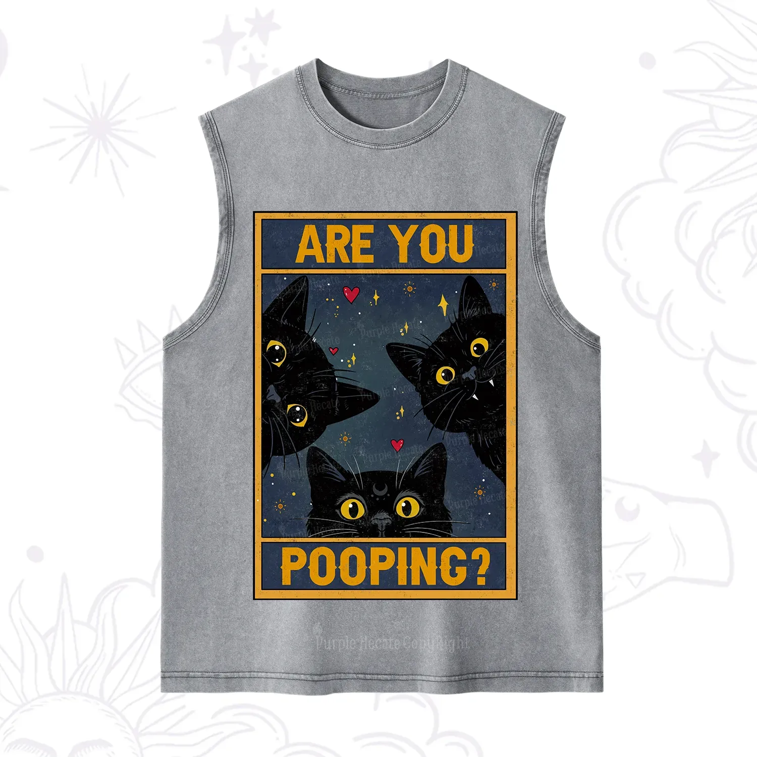 Purplehecate Funny Black Cat Are You Pooping Washed Tank