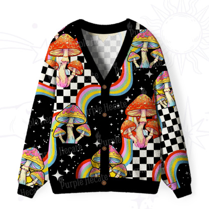 Purplehecate Trippy Rainbow Mushrooms Ugly Cardigan Sweaters