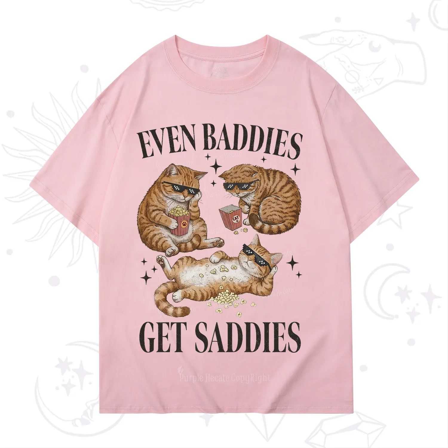 Purplehecate Even Baddies Get Saddies Funny Cat T-Shirt