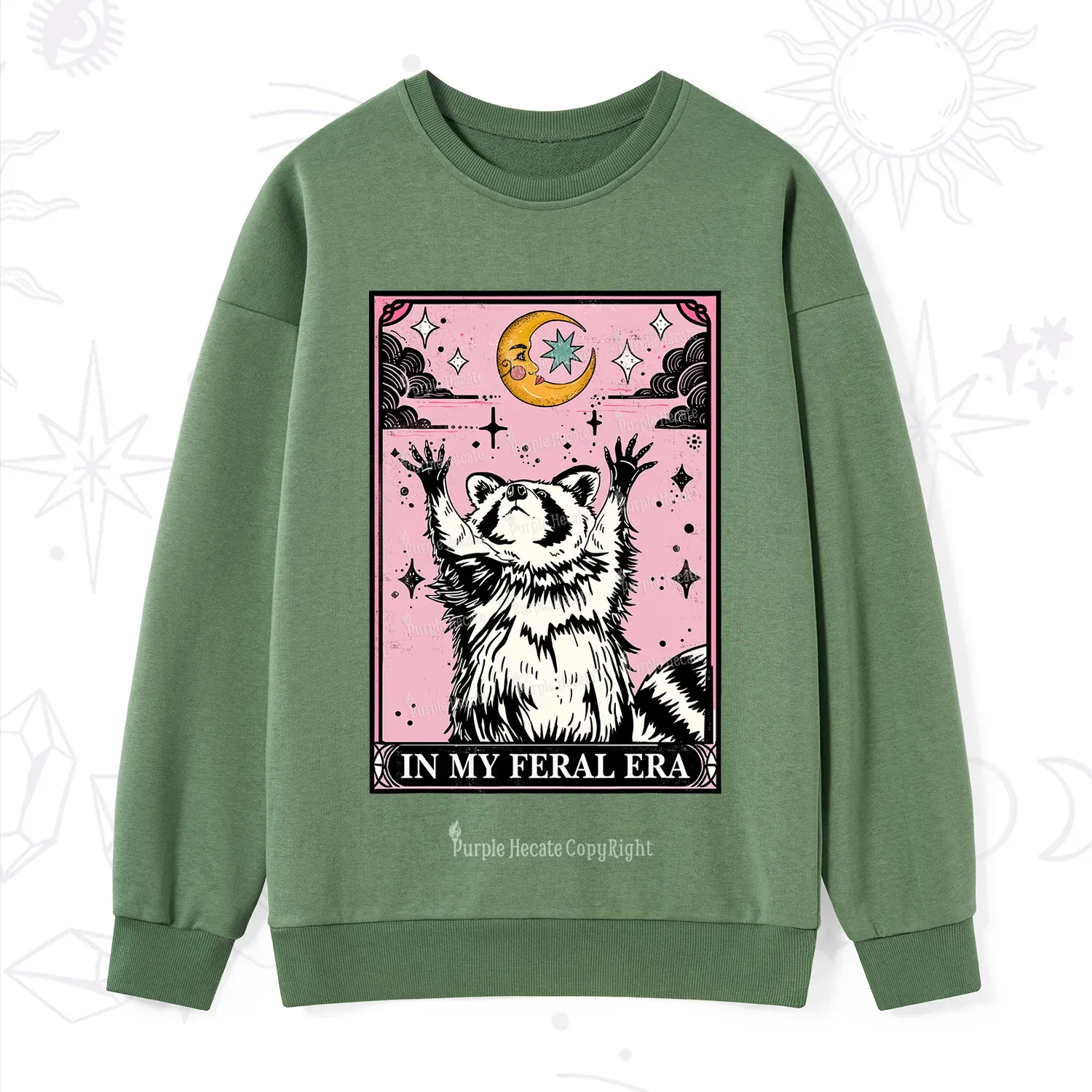 Purplehecate The In My Feral Era Tarot Raccoon Sweatshirt