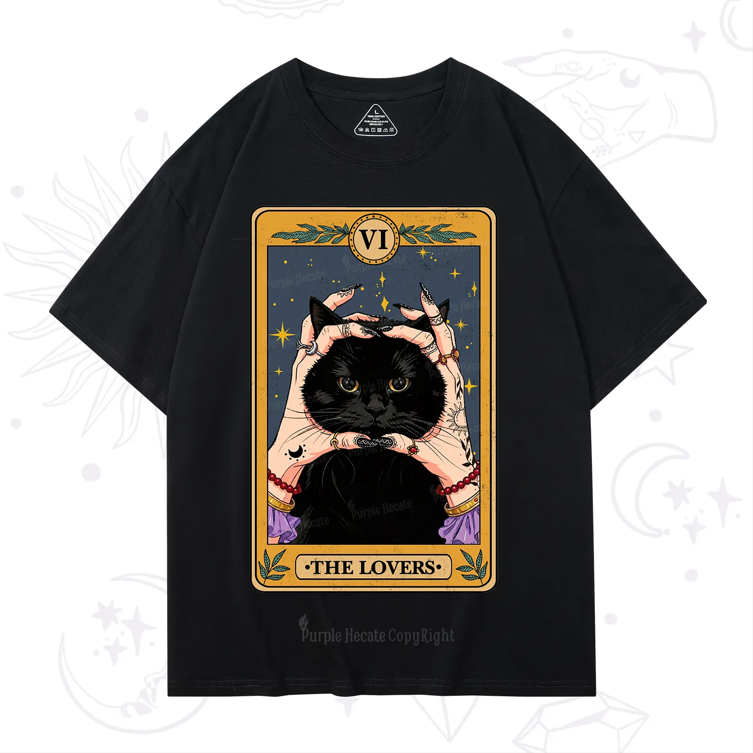 Purplehecate Black Cat The Lovers Tarot Card T-Shirt