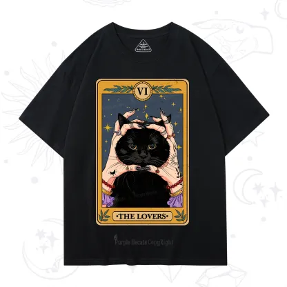 Purplehecate Black Cat The Lovers Tarot Card T-Shirt