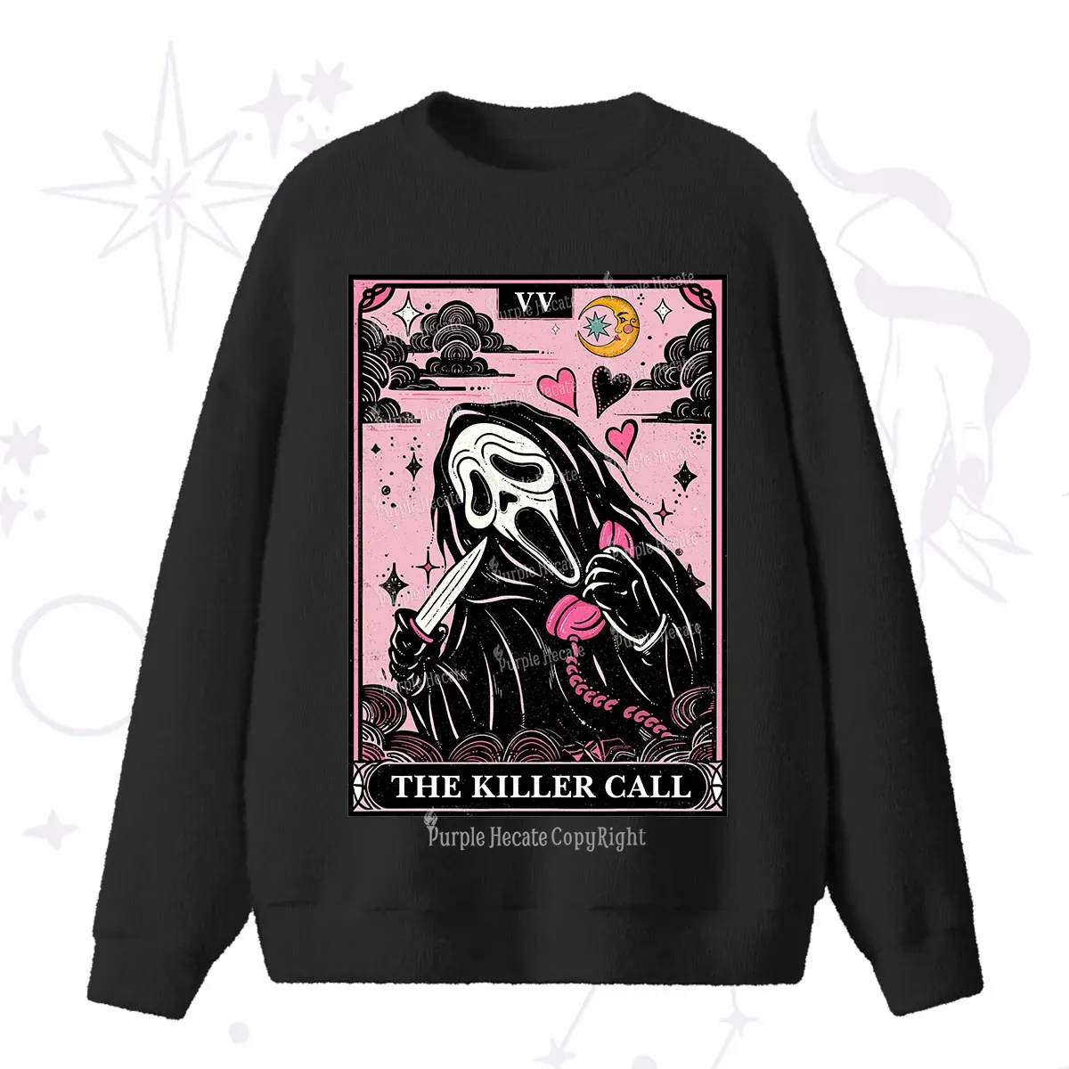 Purplehecate The Killer Call Tarot Card Fuzzy Ugly Sweater