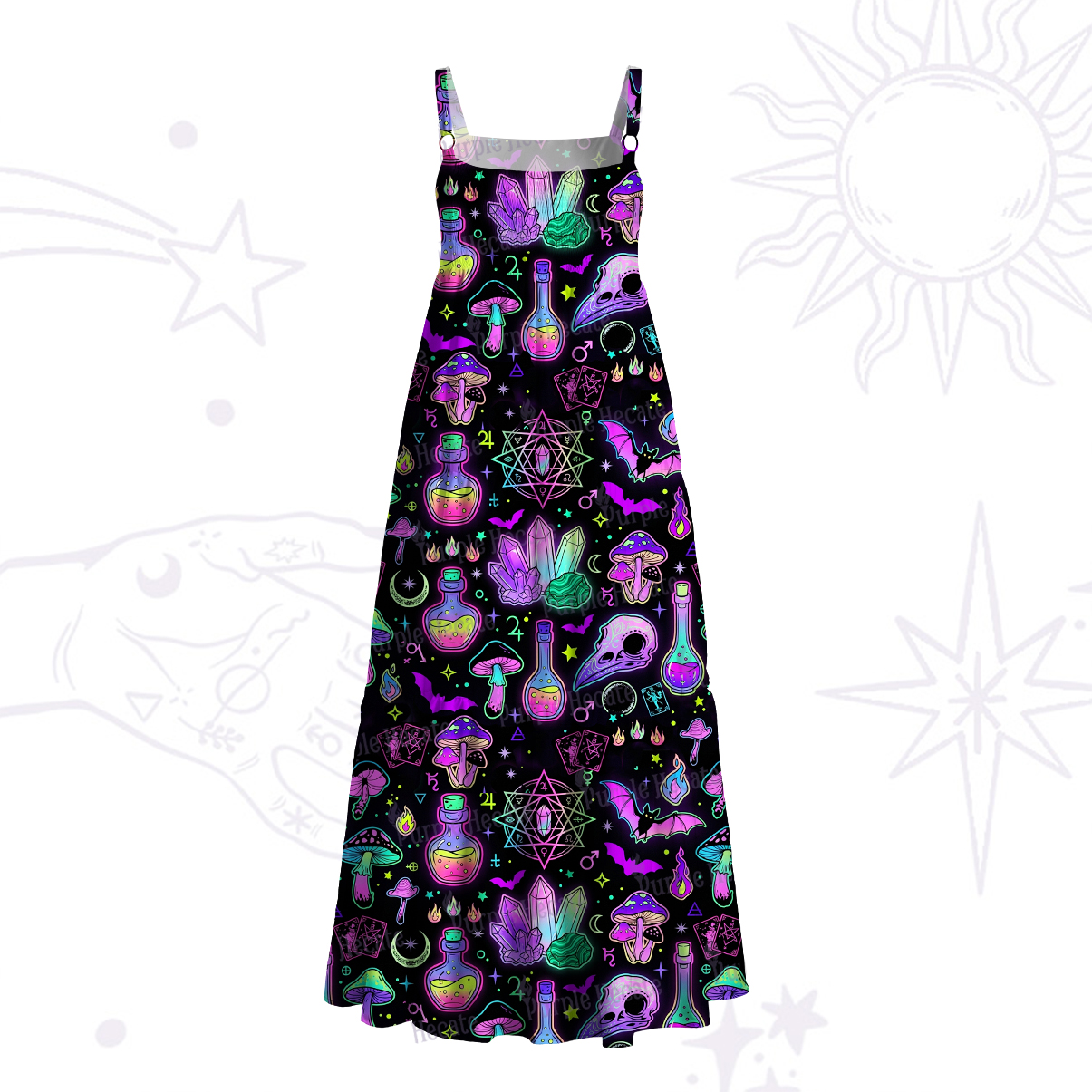 Purplehecate Neon Alchemy Wide Straps Maxi Dress