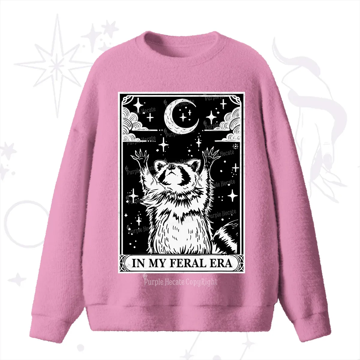 Purplehecate The In My Feral Era Oracle Card Fuzzy Ugly Sweater