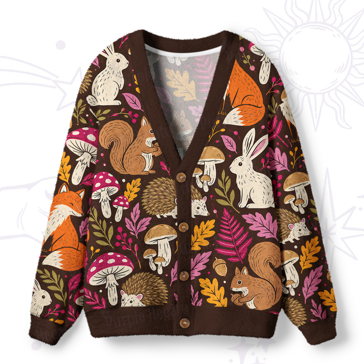 Purplehecate Autumn Forest Critters Ugly Cardigan Sweaters