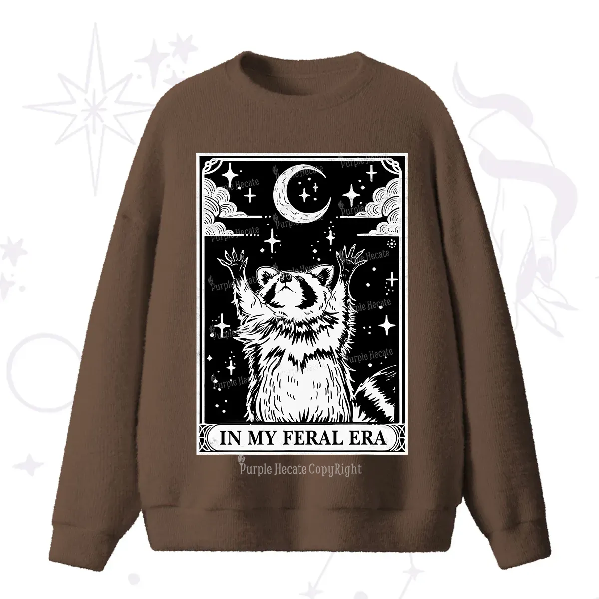 Purplehecate The In My Feral Era Oracle Card Fuzzy Ugly Sweater