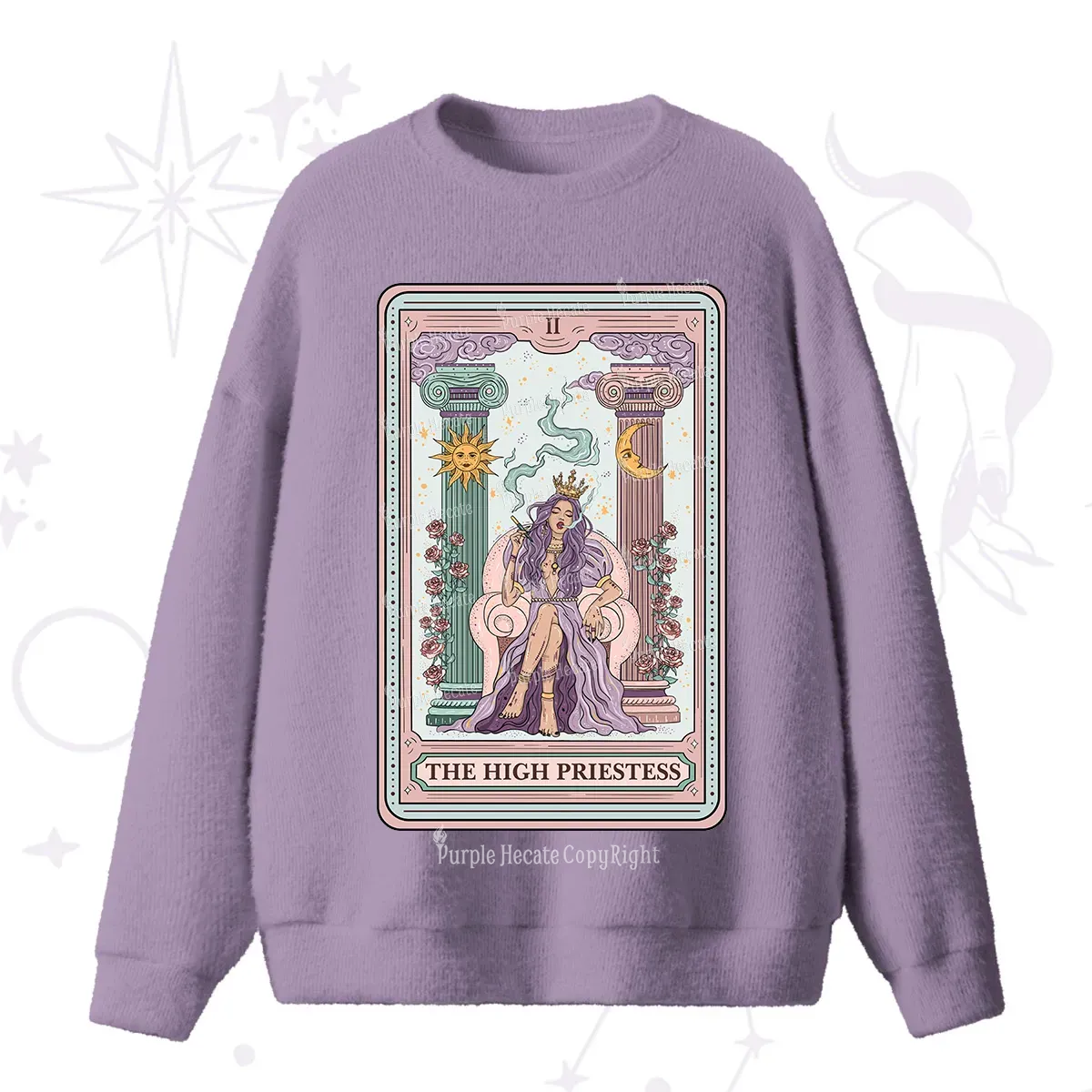 Purplehecate The High Priestess Tarot Card Fuzzy Ugly Sweater