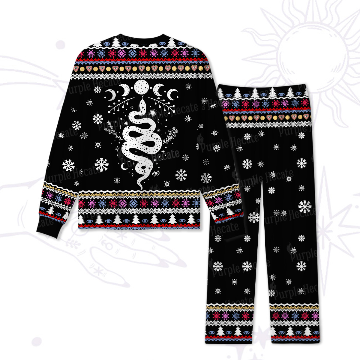Purplehecate Snake And Moon Phase Christmas Pajamas