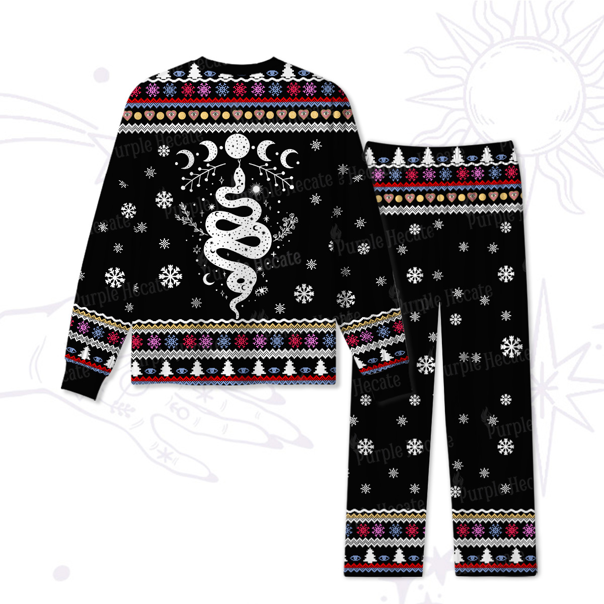 Purplehecate Snake And Moon Phase Christmas Pajamas