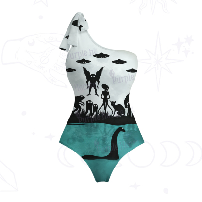 Purplehecate Alien Lake Monster Encounter One-Shoulder One-Piece Swimsuit