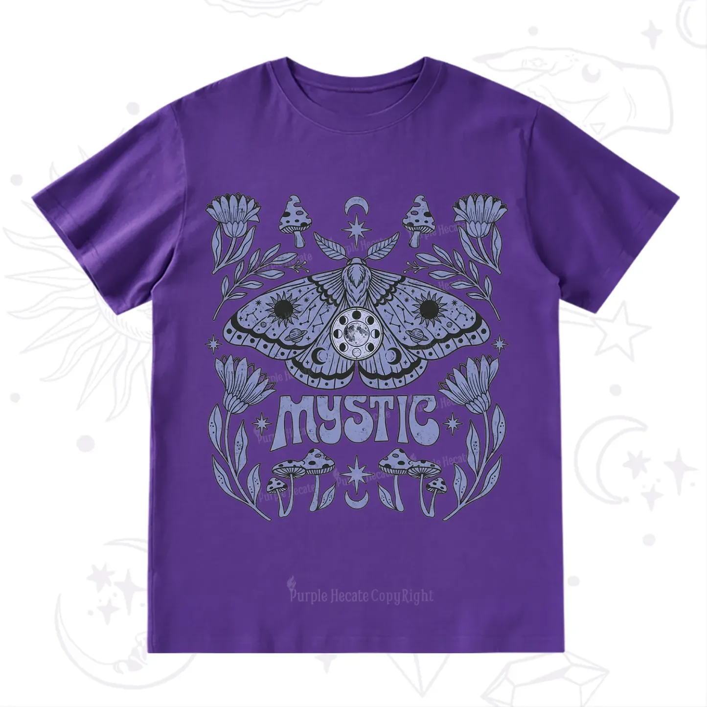 Purplehecate Celestial Moth Mushrooms T-Shirt