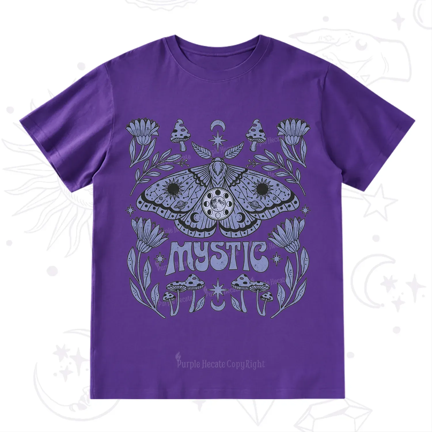 Purplehecate Celestial Moth Mushrooms T-Shirt