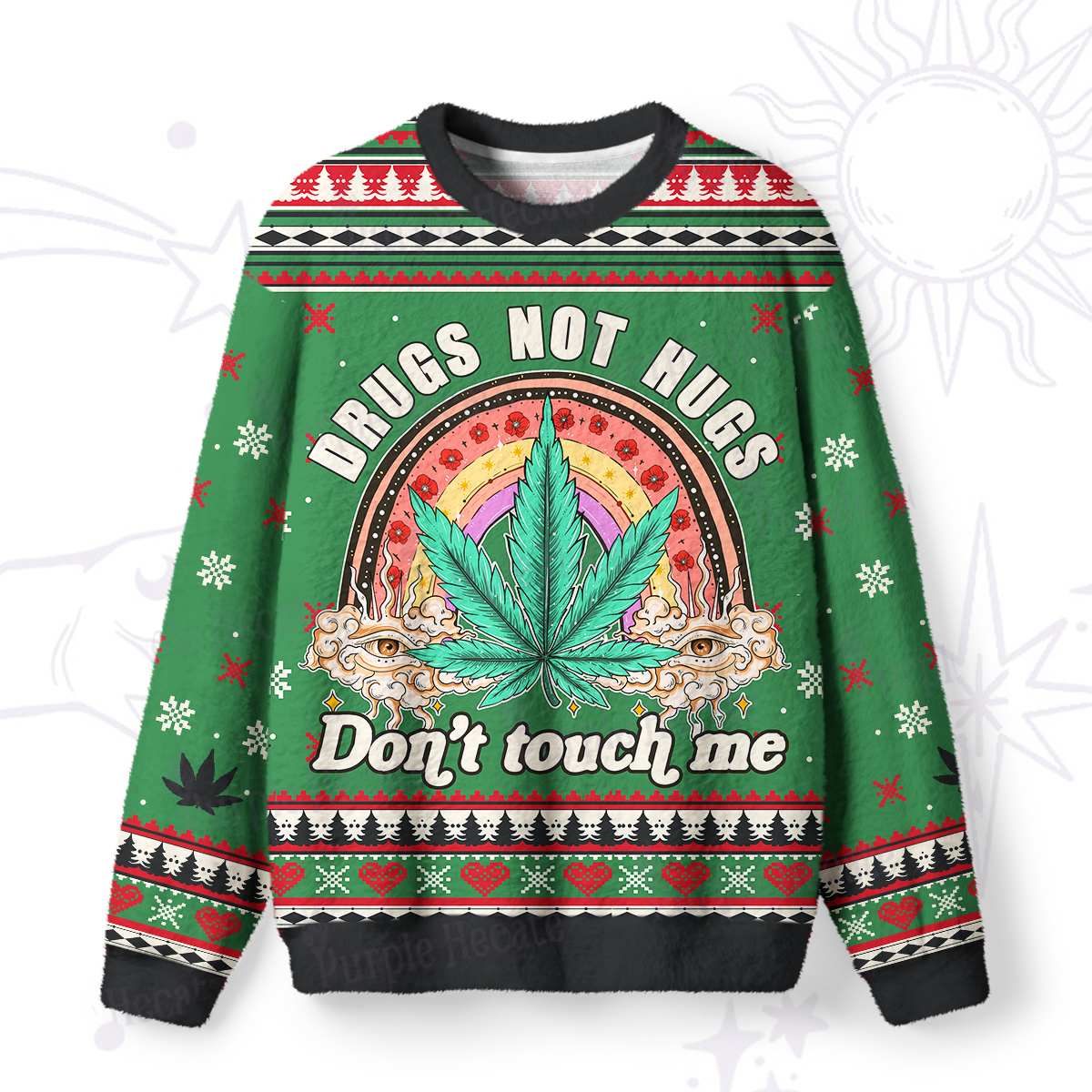 Purplehecate Drugs Not Hugs Don't Touch Me Ugly Christmas Sweatshirts