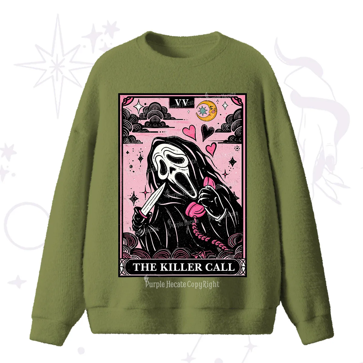 Purplehecate The Killer Call Tarot Card Fuzzy Ugly Sweater
