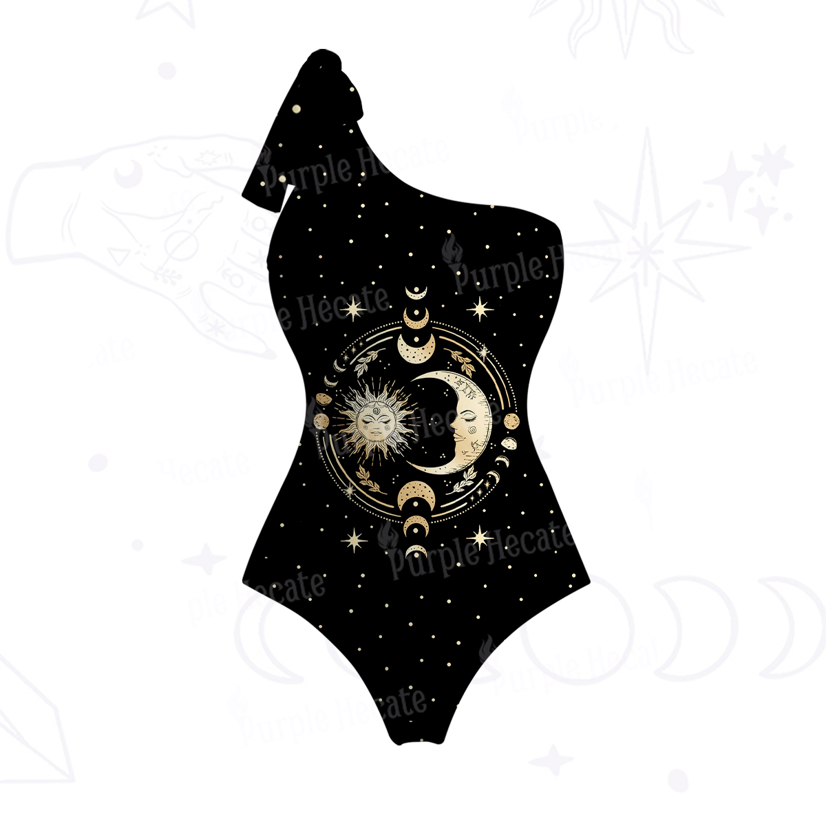 Purplehecate Celestial Sun and Moon One-Shoulder One-Piece Swimsuit