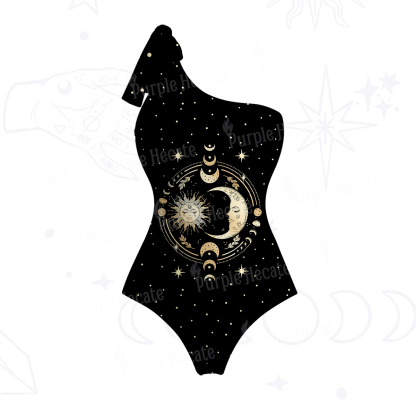 Purplehecate Celestial Sun and Moon One-Shoulder One-Piece Swimsuit