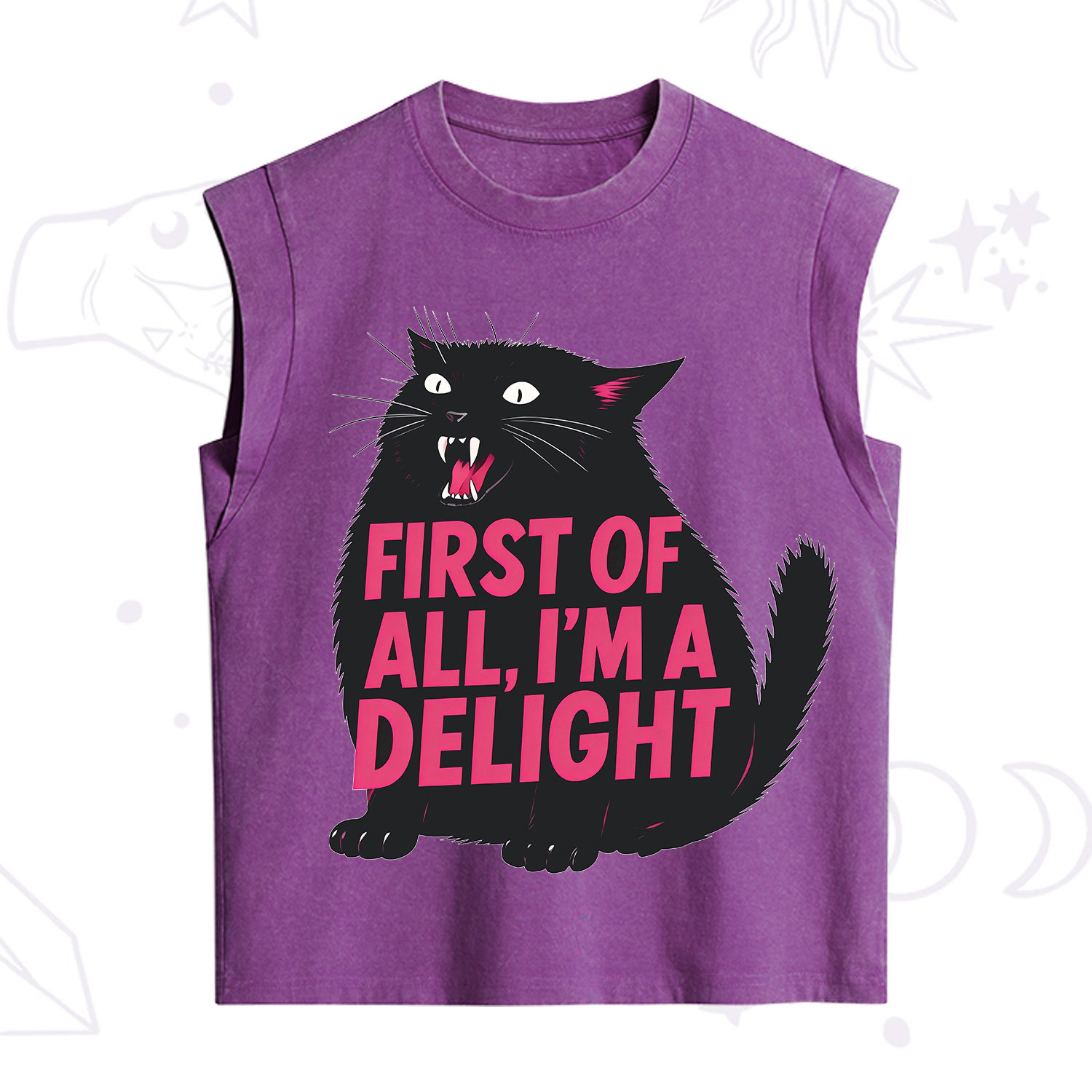 Purplehecate First Of All I'm A Delight Cat Vintage Washed Tank
