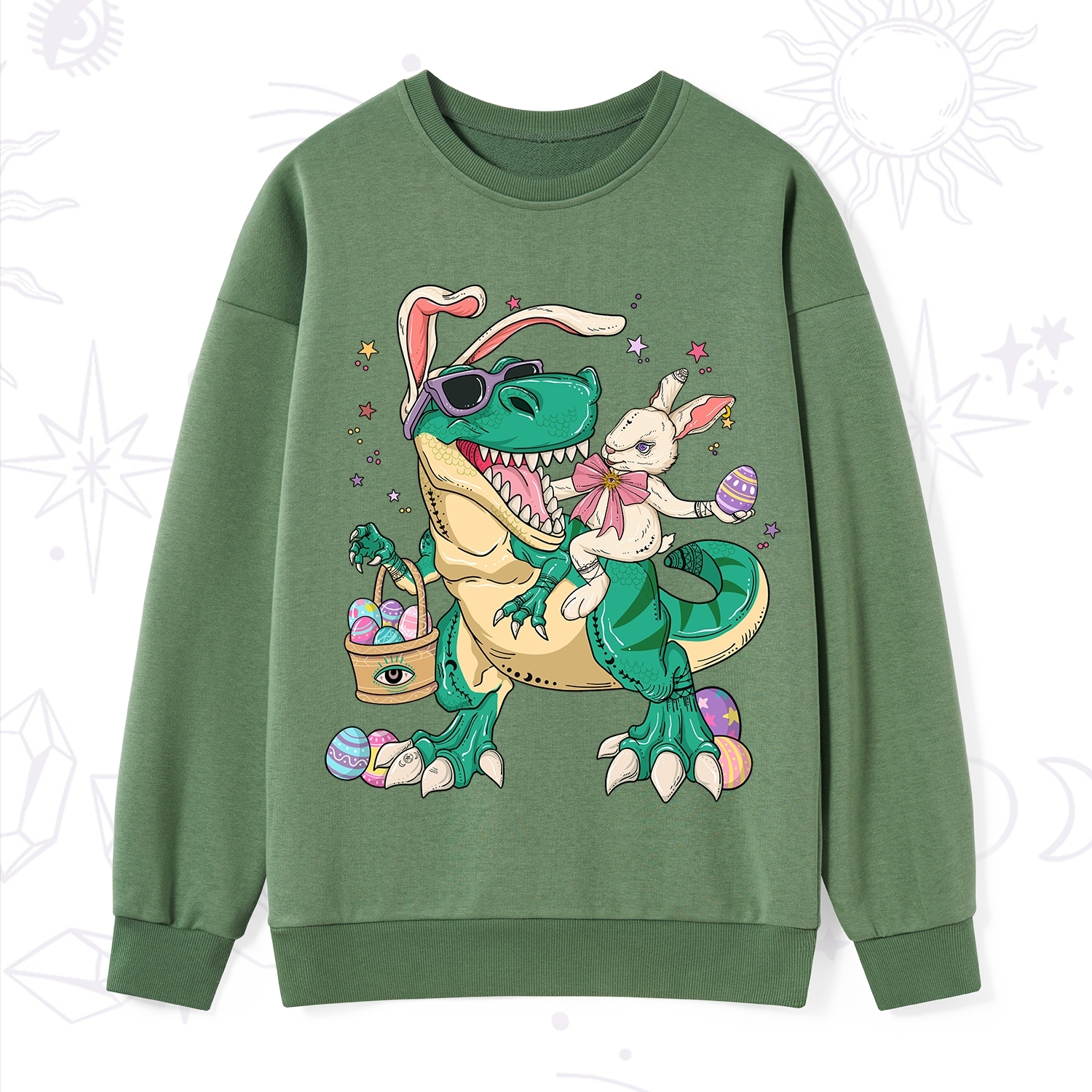 Purplehecate Easter Bunny Riding Dinosaur Sweatshirt