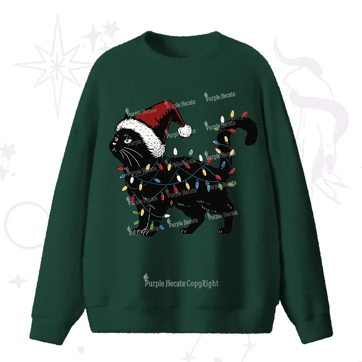 Purplehecate Cute Cat Christmas Fuzzy Sweater