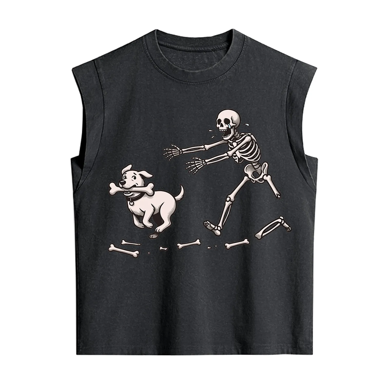 Purplehecate Halloween Skeleton Chasing Dog Vintage Washed Tank
