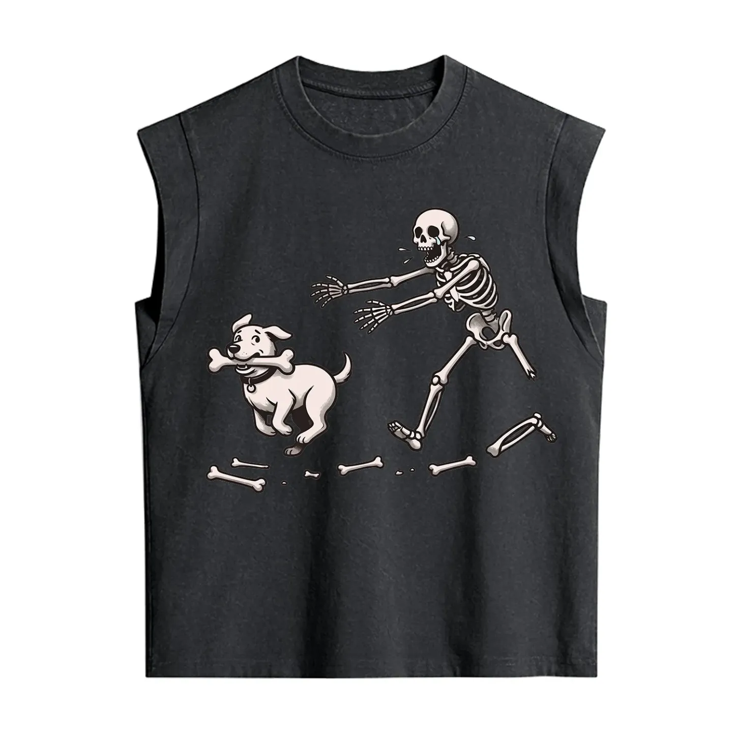 Purplehecate Halloween Skeleton Chasing Dog Vintage Washed Tank