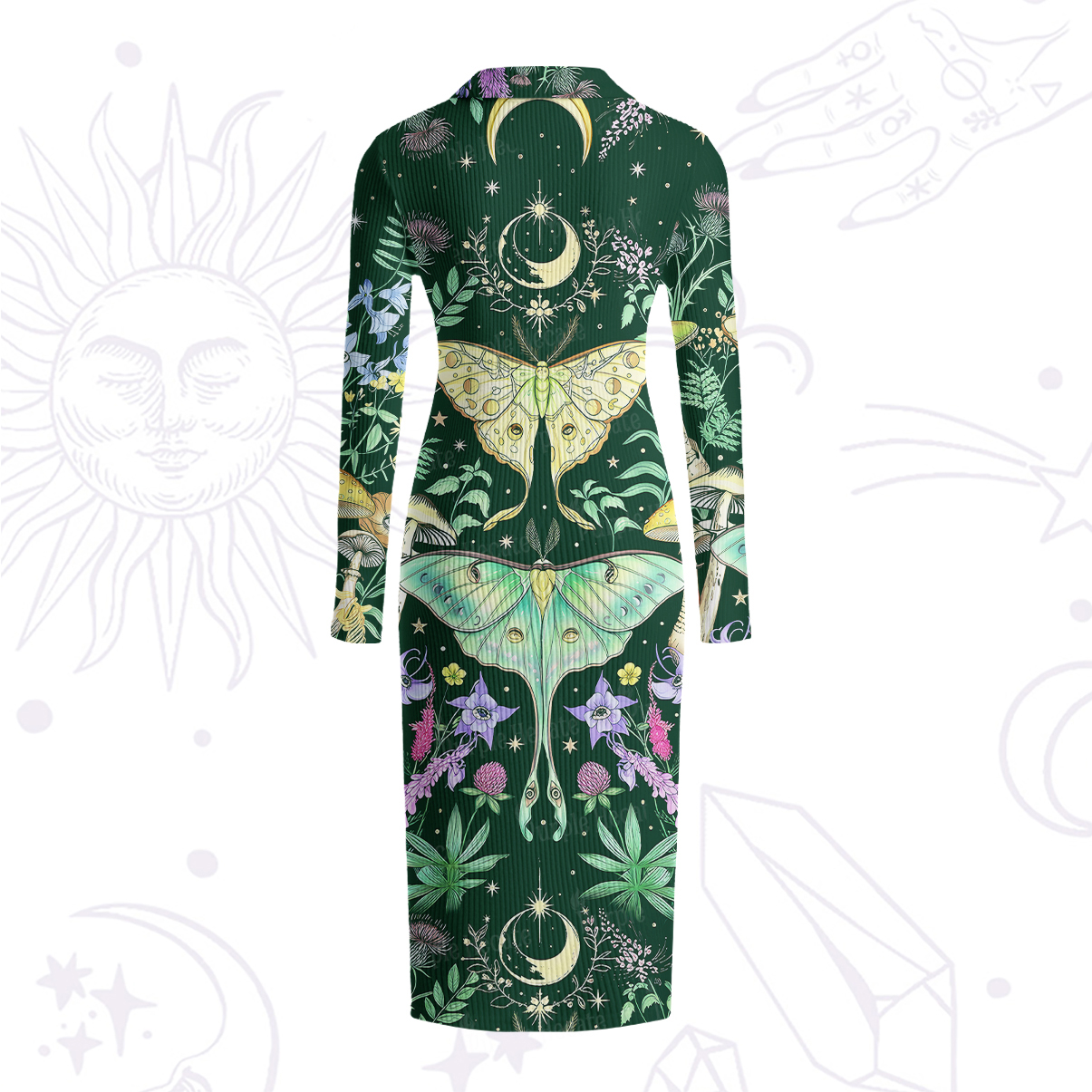Purplehecate Mystic Lunar Moth Herbal Forest Ribbed Knit Dress