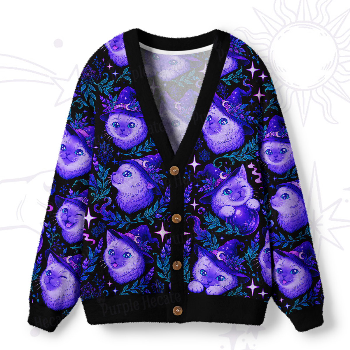 Purplehecate Starlit Magic Cat Ugly Cardigan Sweaters