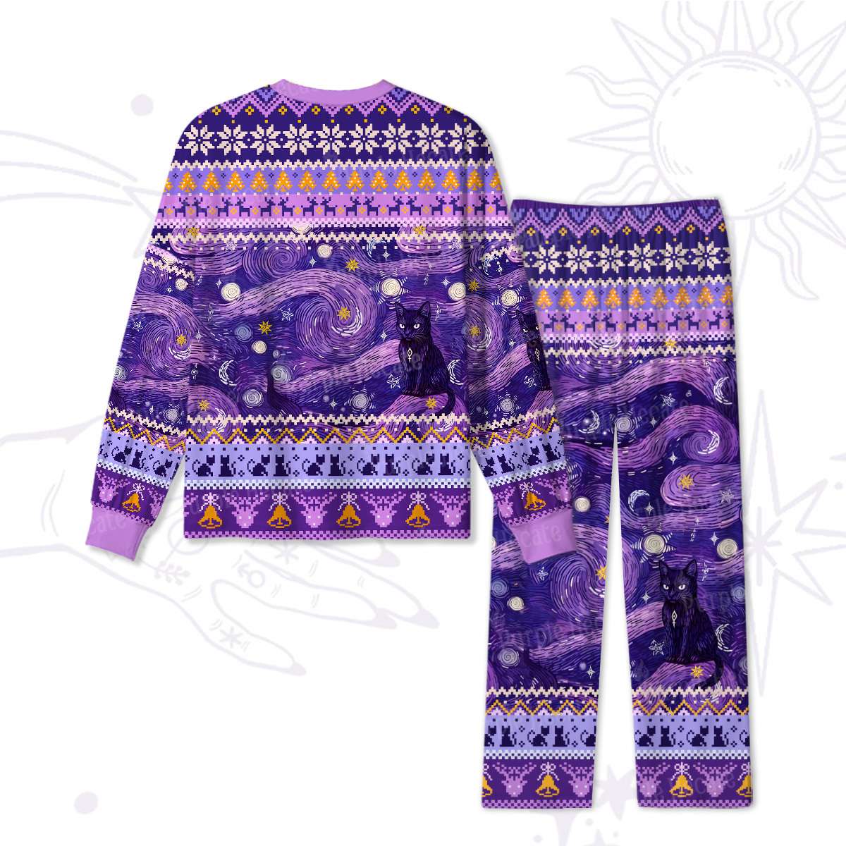 Purplehecate Mystic Cat Beneath the Cosmic Veil Christmas Pajamas
