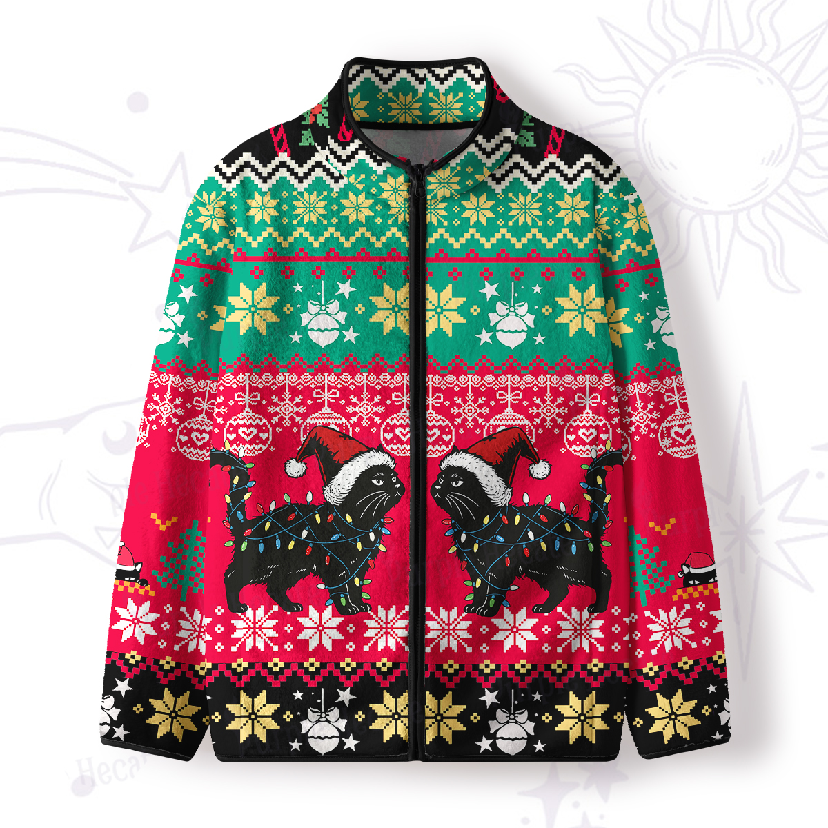 Purplehecate Cute Cat Christmas Full Zip Fleece Jacket