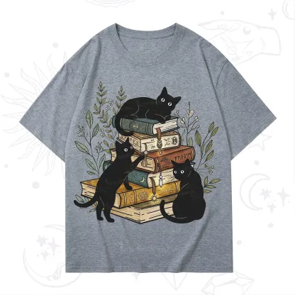 Purplehecate Enchanted Library Three Black Cats T-Shirt