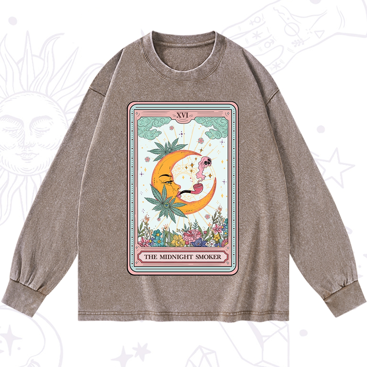Purplehecate The Midnight Smoker Tarot Washed Long Sleeve Shirt