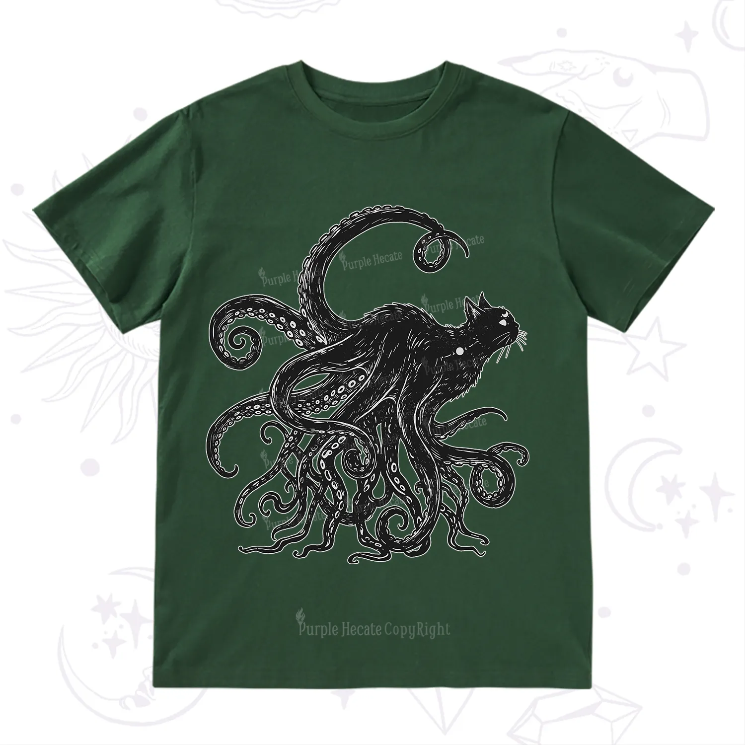 Purplehecate Black Cat with Octopus Tentacles T-Shirt