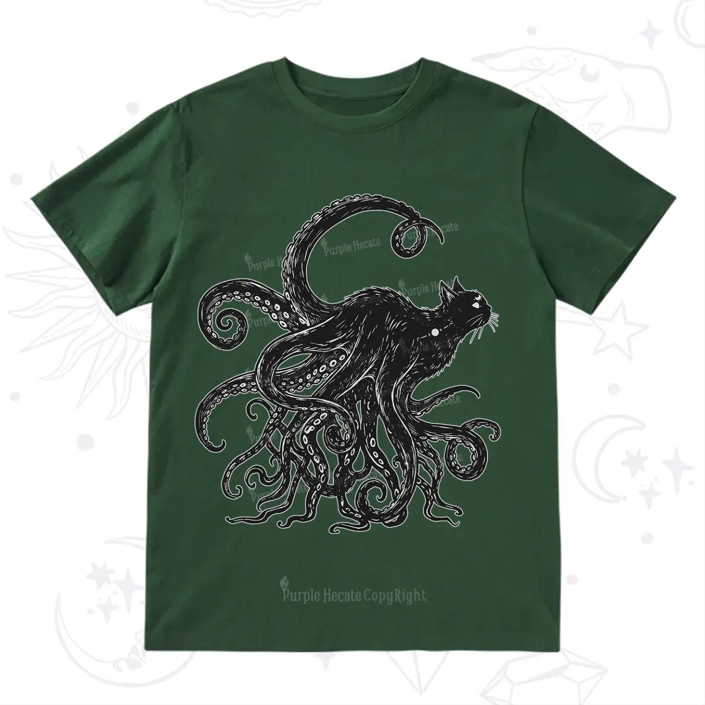 Purplehecate Black Cat with Octopus Tentacles T-Shirt