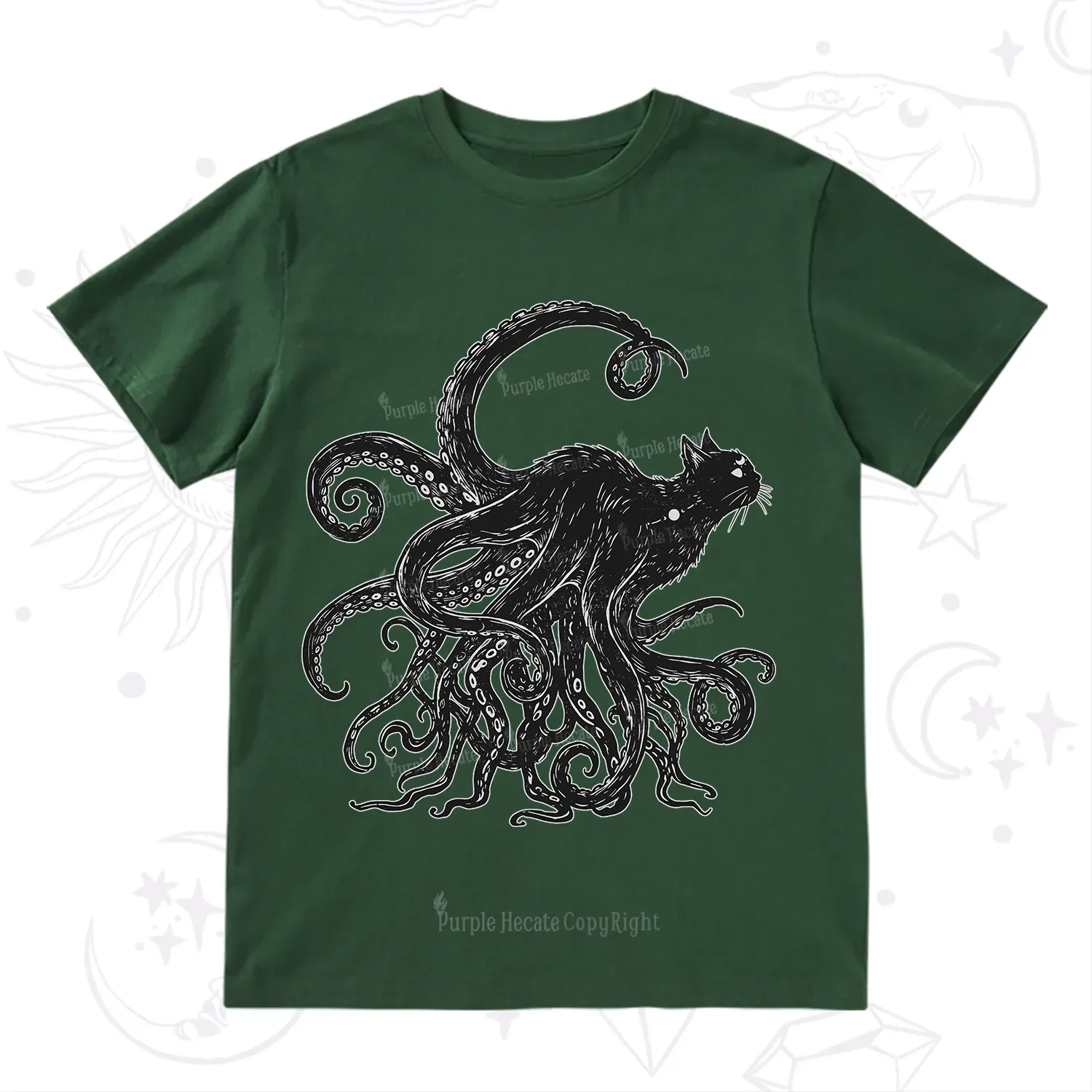 Purplehecate Black Cat with Octopus Tentacles T-Shirt