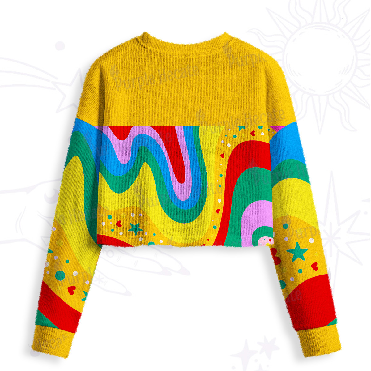 Purplehecate Dreamy Rainbow Waves Crop Fuzzy Ugly Sweatshirt