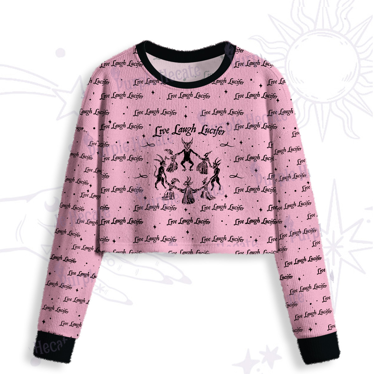 Purplehecate Live Laugh Lucifer Crop Fuzzy Ugly Sweatshirt
