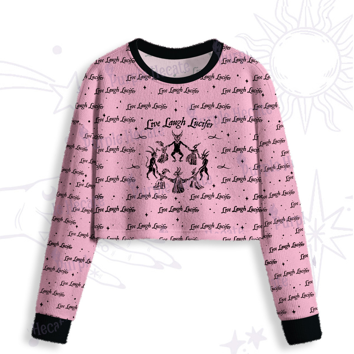 Purplehecate Live Laugh Lucifer Crop Fuzzy Ugly Sweatshirt