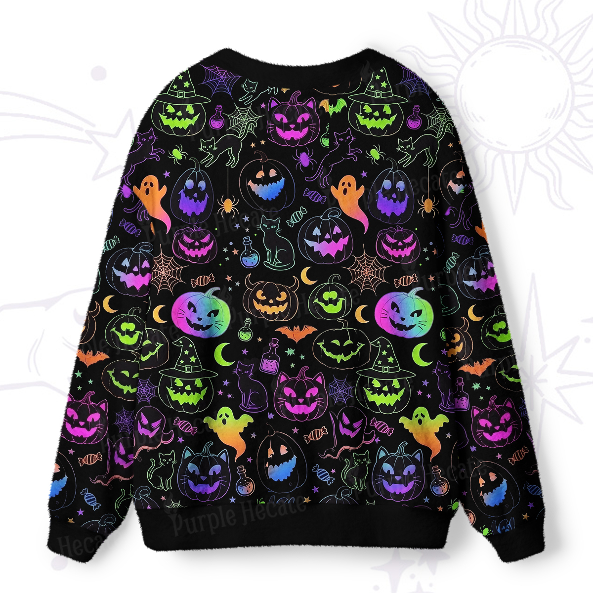 Purplehecate Neon Halloween Spooky Pumpkin Doodle Ugly Cardigan Sweaters